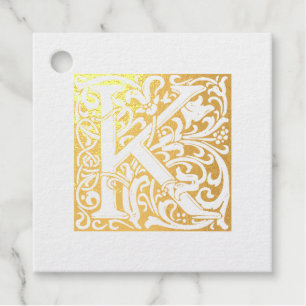 Étiquette-cadeau LETTRE D'ANNIVERSAIRE D'OR ÉCLAIRÉ K MONogramme