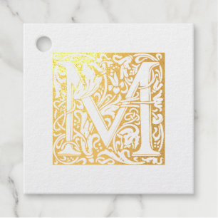 Étiquette-cadeau LETTRE D'ANNIVERSAIRE D'OR ÉCLAIRÉ M MONogramme