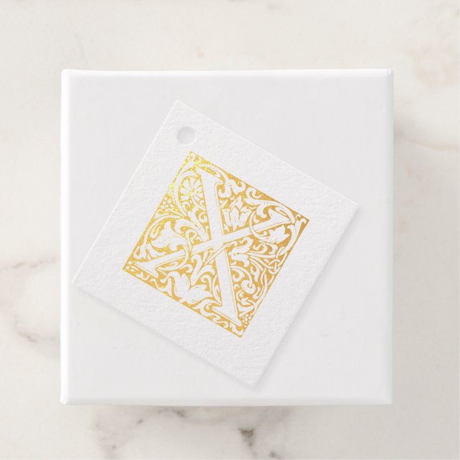 Étiquette-cadeau LETTRE D'ANNIVERSAIRE D'OR ÉCLAIRÉ X MONogramme (Avec boite)