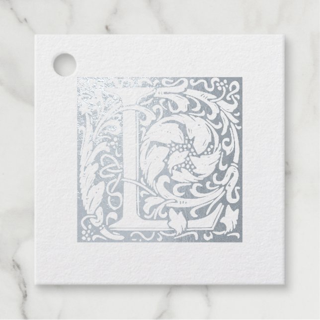 Étiquette-cadeau Lettre illuminée L Argent Anniversaire Monogramme (Devant)