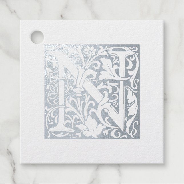 Étiquette-cadeau Lettre illuminée N pour l'anniversaire de l'argent (Devant)