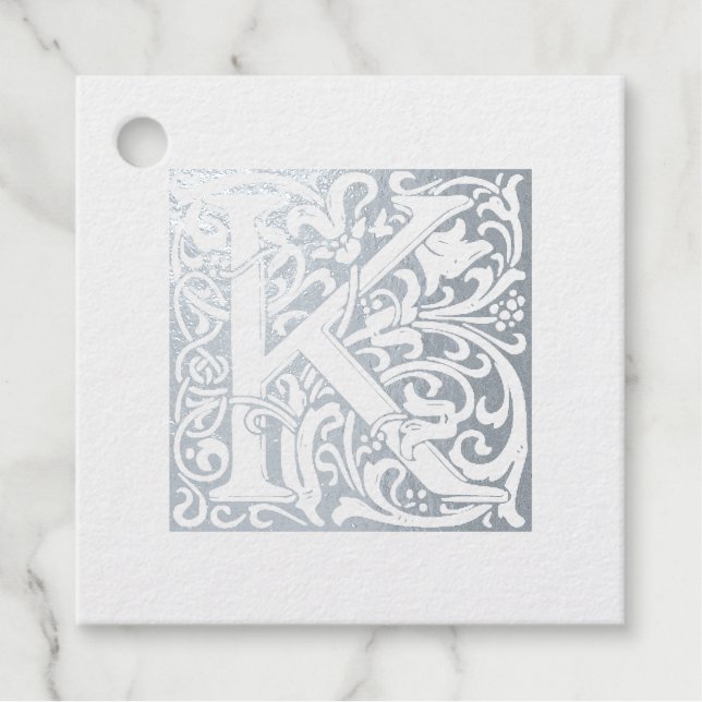 ÉTIQUETTE-CADEAU LETTRE K ÉCLAIRÉE D'ARGENT ANNONCE D'ARGENT (Devant)