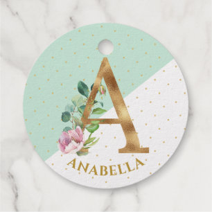 Étiquette-cadeau Lettre monogramme floral A est pour Annabella