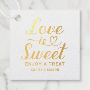 Étiquette-cadeau Love is Sweet Modern Heart Script Mariage Gold