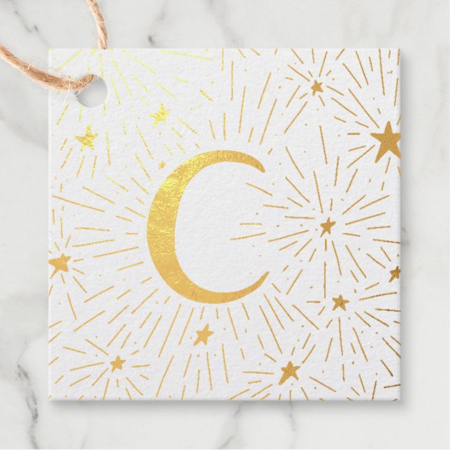 Étiquette-cadeau Lune d'or et étoiles (Devant)