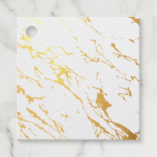 Étiquette-cadeau Marbre Moderne Feuille d'Or Réelle (Devant)