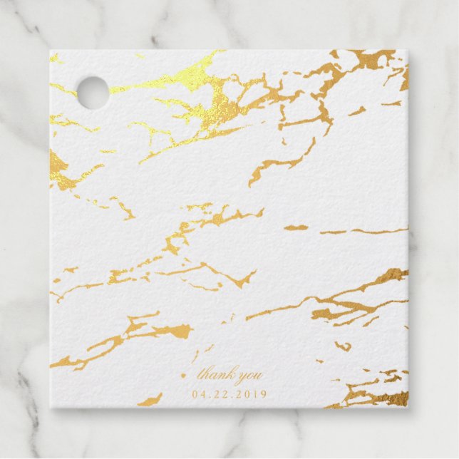 Étiquette-cadeau Marbre Moderne Remerciement Véritable Feuille d'Or (Devant)