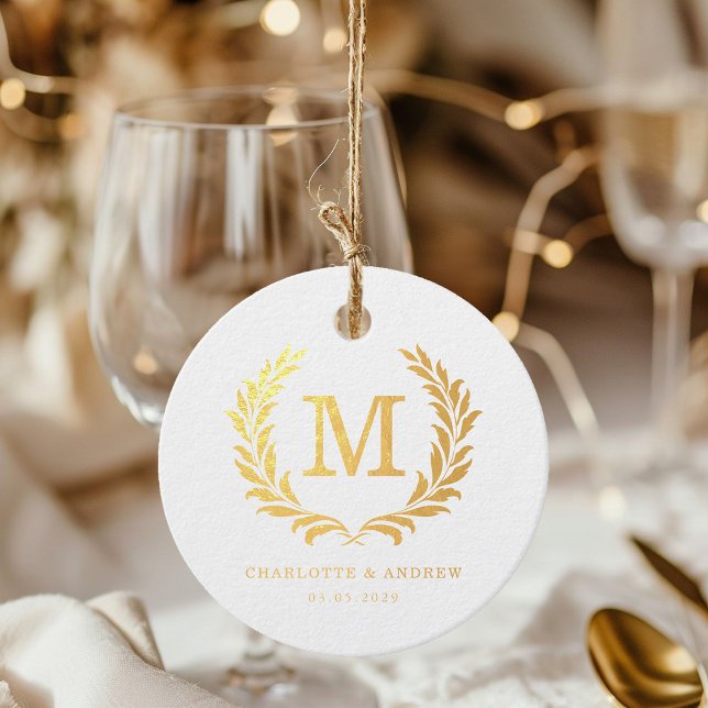Étiquette-cadeau Mariage au monogramme de blason élégant (Elegant Crest Monogram Wedding Foil Favor Tags)