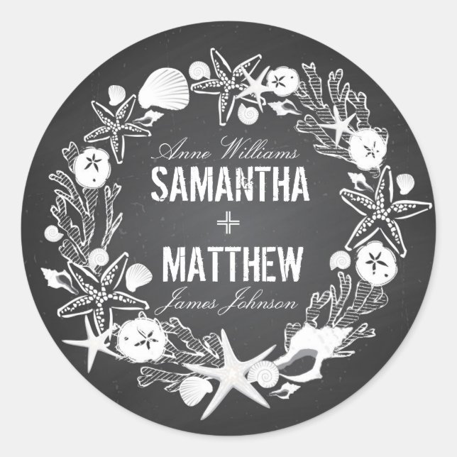 Étiquette cadeau Mariage Chalkboard Seashells (Devant)
