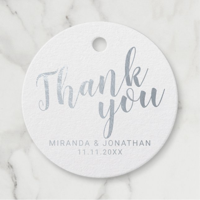 Étiquette-cadeau Mariage élégant "Merci" à l'huile d'argent (Devant)