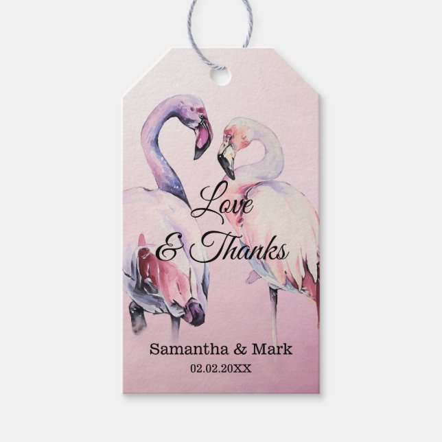 Étiquette cadeau Mariage Flamant rose rose Aquarel (Devant)