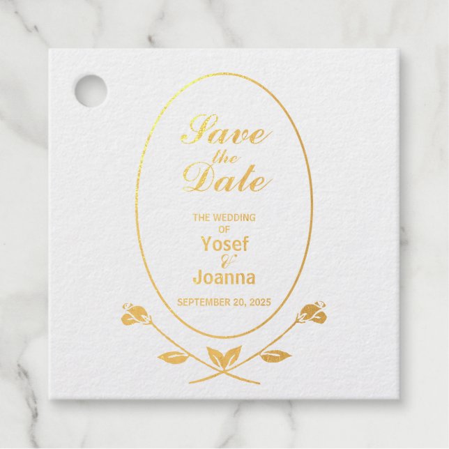 Étiquette-cadeau Mariage Foil Enregistrer la date (Devant)