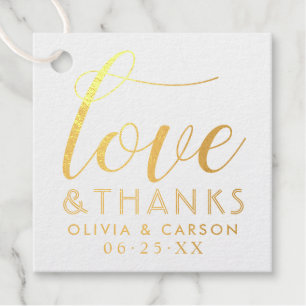 Étiquette-cadeau Mariage Monogramme Moderne en Or Love et Remerciem