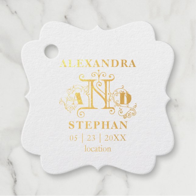 Étiquette-cadeau Mariage monogramme romantique (Devant)