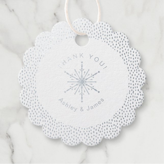 Étiquette-cadeau Mariage Motif des points de flocon de neige Silver (Devant)