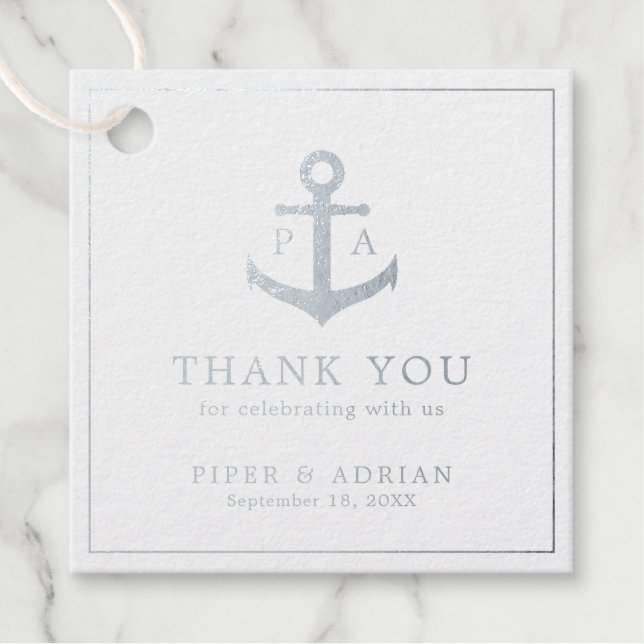 Étiquette-cadeau Merci Ancre Nautique Mariage Argent (Devant)