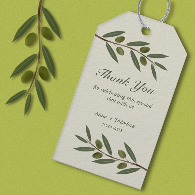Étiquette cadeau Merci de la branche d'olive aquar (Watercolor Olive Branch Thank You Gift Tag)