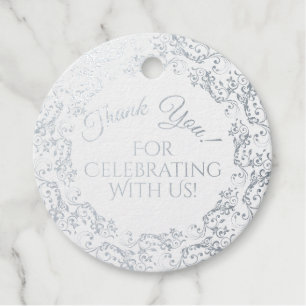 Étiquette-cadeau Merci de Mariage à fibre florale Lacy Silver