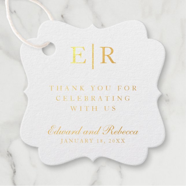 Étiquette-cadeau Merci Elegant Monogram Gold Foil Mariage (Devant)