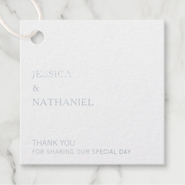 Étiquette-cadeau Merci moderne simple Mariage à huile d'argent (Devant)