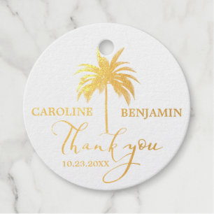 Étiquette-cadeau MERCI Palm Tree Gold Foil Beach Mariage tropique