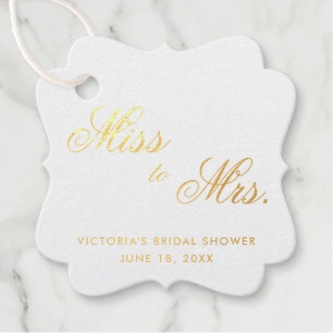Étiquette-cadeau Miss To Mrs Élégant Mariage Shower en Or
