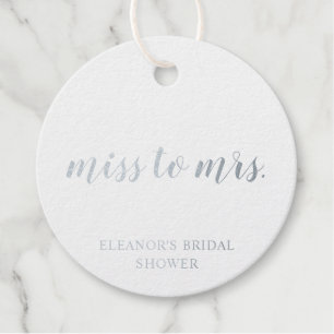 Étiquette-cadeau Miss To Mrs Simple Bridal Shower en feuille d'arge