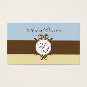 Étiquette cadeau Monogram MS Brown Damask Blue Cre