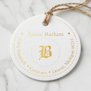 Étiquette-cadeau Monogramme Adresse Cercle pointillé