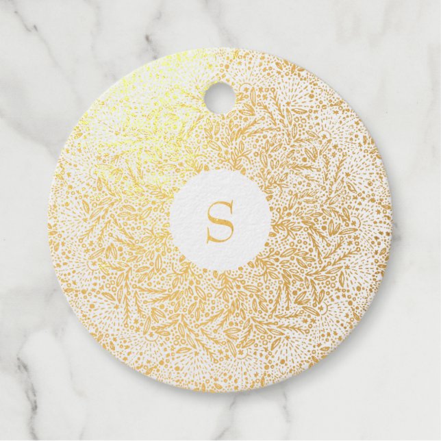 Étiquette-cadeau Monogramme d'étincelle d'or réel (Devant)