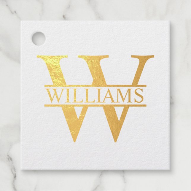 Étiquette-cadeau Monogramme et nom personnalisés Gold Foil (Devant)