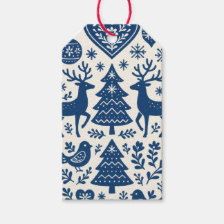 ÉTIQUETTE CADEAU MOTIF SCANDINAVE BLEU