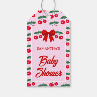 Étiquette Cadeau Naissance Cerise avec Ruban Gingh