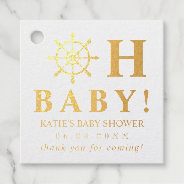 Étiquette-cadeau Nautique Oh Bébé ! Merci baby shower (Devant)