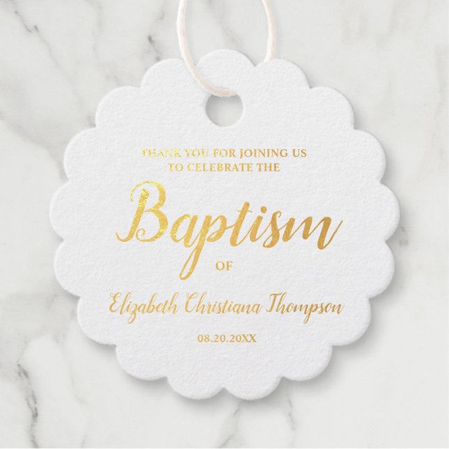 Étiquette-cadeau Nom de bébé élégant personnalisé Baptême Merci F (Devant)