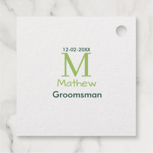 Étiquette-cadeau nom de garçon d'honneur vert lettre date pastel ma
