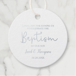Étiquette-cadeau Nom personnalisé Baby Boy Modern Script baptism