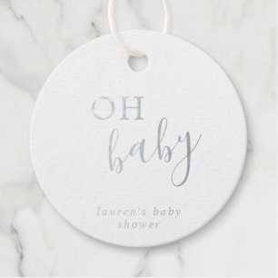 Étiquette-cadeau Oh Baby Baby shower simple d'huile d'argent