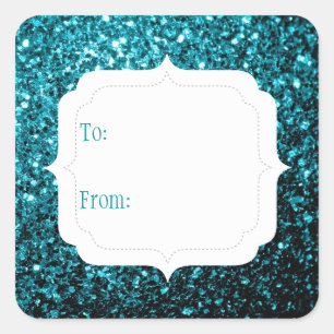 Étiquette cadeau paillettes fausses bleu aqua De À