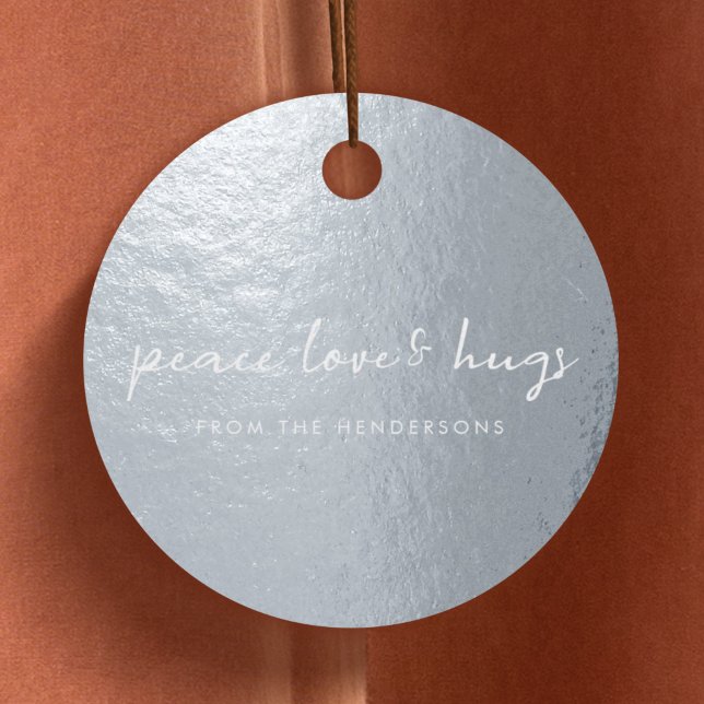 Étiquette-cadeau Peace Love and Hugs Minimal Christmas Silver (Créateur téléchargé)