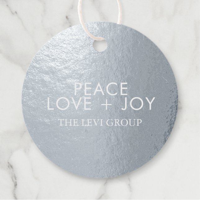 Étiquette-cadeau Peace Love Joy Elegant Christmas Circle Argent (Devant)