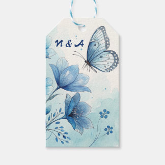 Étiquette Cadeau Personnalisée Fleur Bleue Élégant
