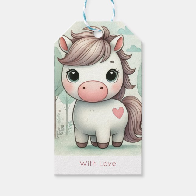 Étiquette cadeau Poney Forêt avec amour (Devant)