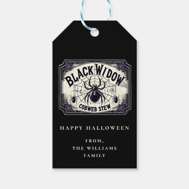 Étiquette cadeau Potion Soirée Halloween Toile d'A (Devant)