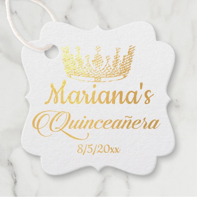 Étiquette-cadeau Quinceanera Princess Crown Foil (Devant)