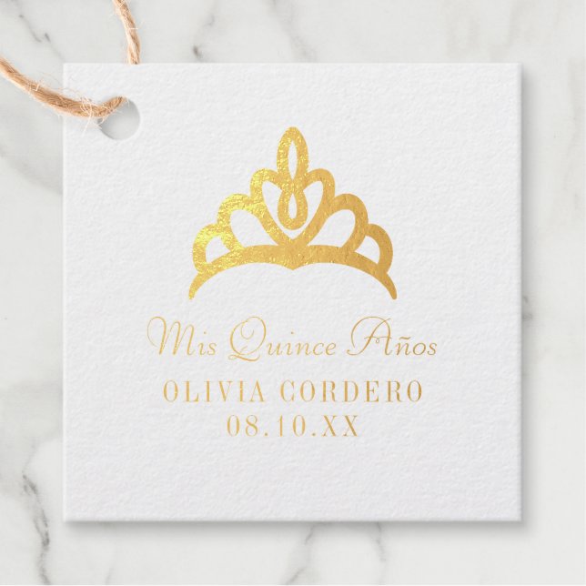 Étiquette-cadeau Quinceañera Tiara Foil (Devant)