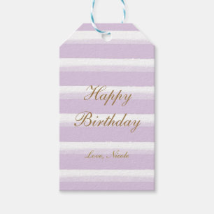 Étiquette cadeau rayures aquarelle violet pastel l