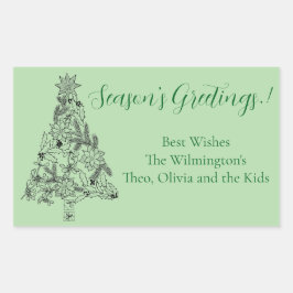 Étiquette cadeau rectangulaire de Noël Arbre Vert