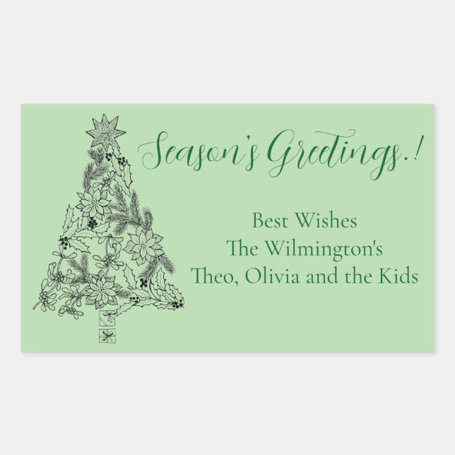 Étiquette cadeau rectangulaire de Noël Arbre Vert (Devant)