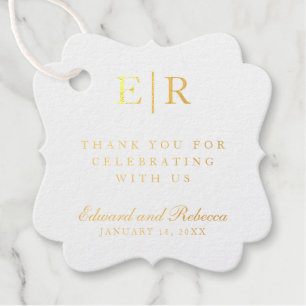 Étiquette-cadeau Remerciement Élégant Monogramme Papier D'or Mariag